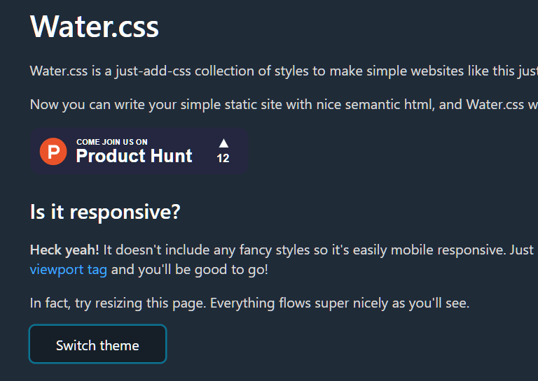 Minimalista elegante CSS Framework-Water. CSS